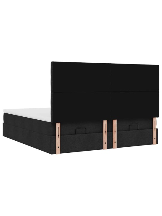Osmaņu gultas rāmis ar matračiem melns 180x200cm audums