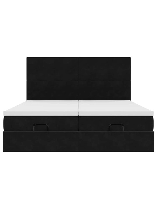 Osmaņu gultas rāmis ar matračiem melns 200x200cm audums