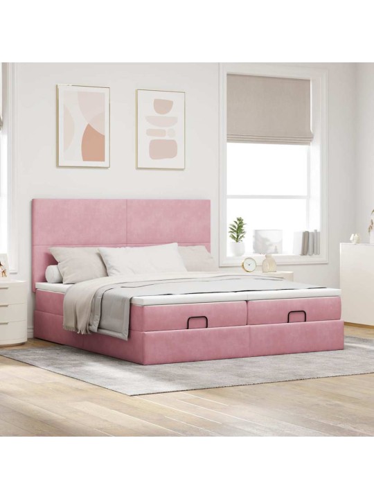 Osmaņu gultas rāmis ar matračiem rozā 200x200cm audums