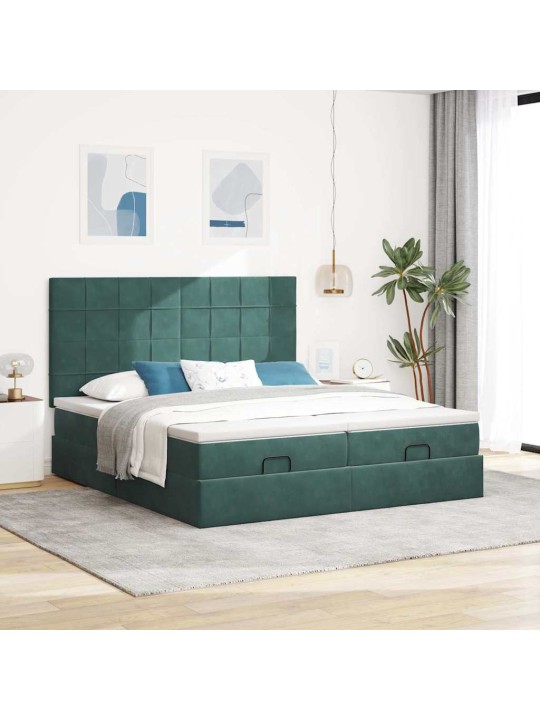 Osmaņu gultas rāmis ar matračiem tumši zaļš 180x200cm audums