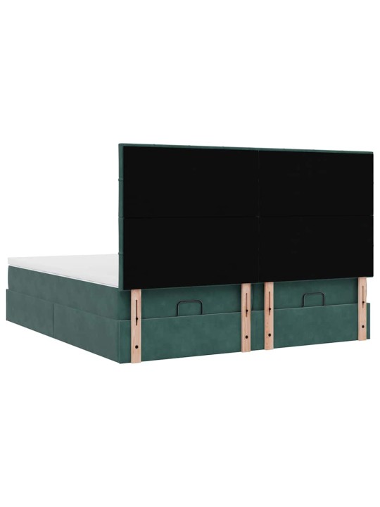 Osmaņu gultas rāmis ar matračiem tumši zaļš 180x200cm audums