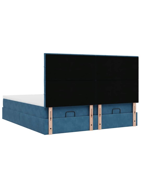 Osmaņu gultas rāmis ar matračiem tumši zils 180x200cm audums