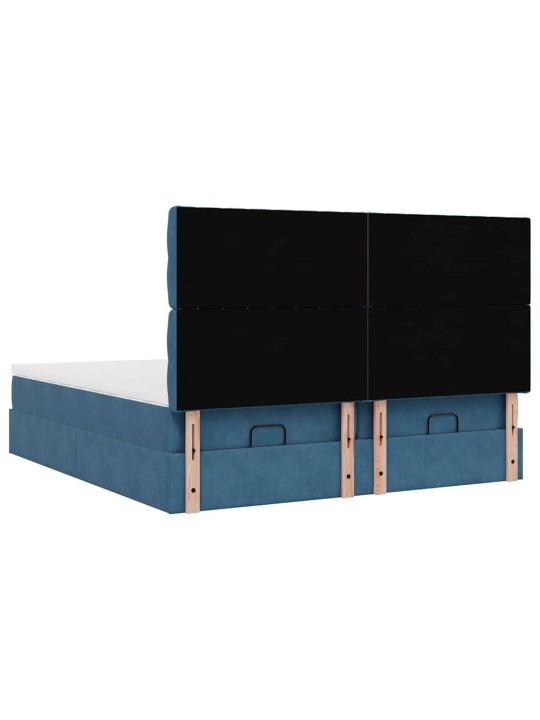 Osmaņu gultas rāmis ar matračiem tumši zils 180x200cm audums