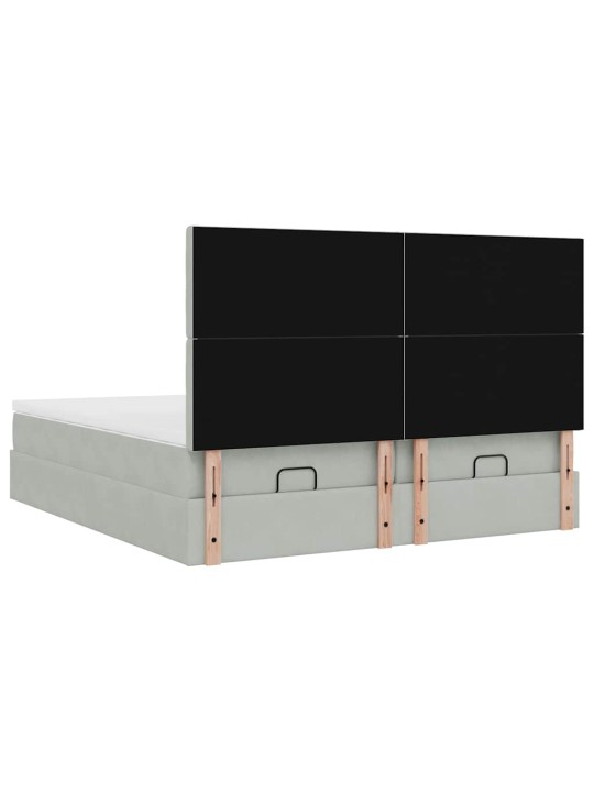 Osmaņu gultas rāmis ar matračiem gaiši pelēks 180x200cm audums