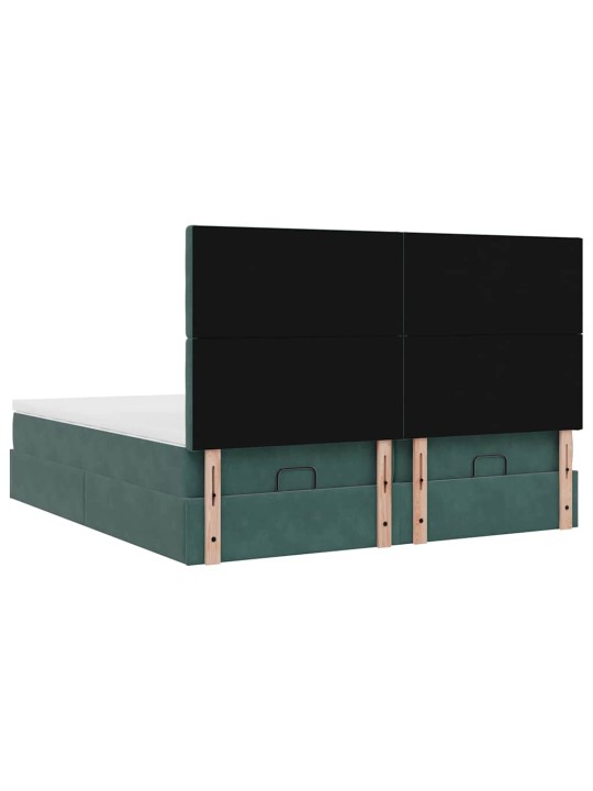 Osmaņu gultas rāmis ar matračiem tumši zaļš 180x200cm audums