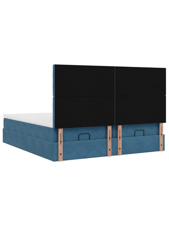 Osmaņu gultas rāmis ar matračiem tumši zils 180x200cm audums