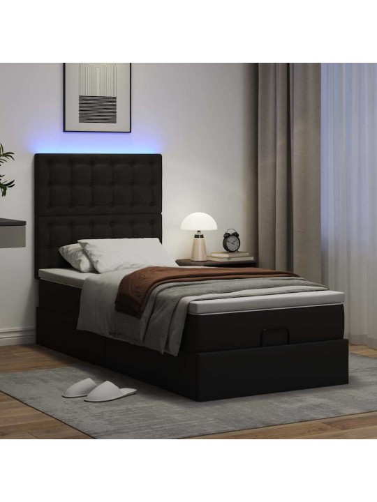 Osmaņu gultas rāmis ar matraci melns 80x200cm mākslīgā āda