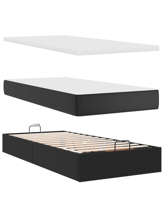 Osmaņu gultas rāmis ar matrača melns 90x200cm mākslīgā āda