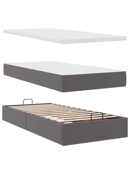 Osmaņu gultas rāmis ar matrača pelēks 90x200cm mākslīgā āda