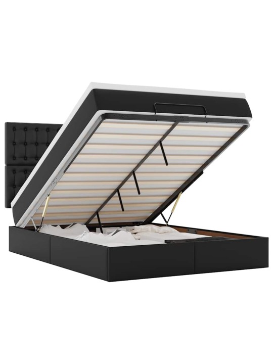 Osmaņu gulta ar matraci un leds, melns 140x190cm mākslīgā āda