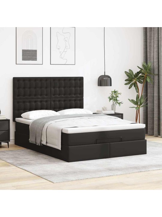 Osmaņu gulta ar matraci un leds, melns 140x190cm mākslīgā āda