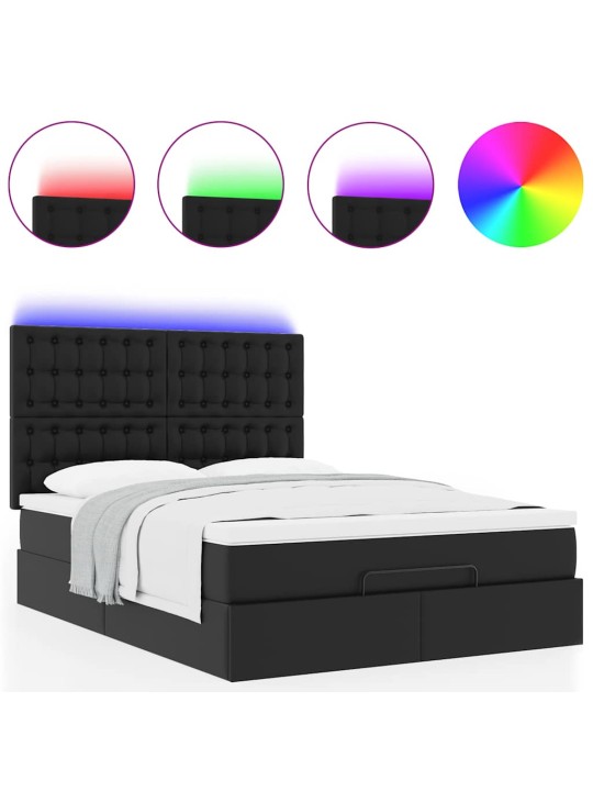Osmaņu gulta ar matraci un leds, melns 140x190cm mākslīgā āda