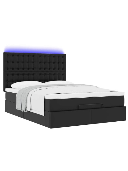 Osmaņu gulta ar matraci un leds, melns 140x190cm mākslīgā āda