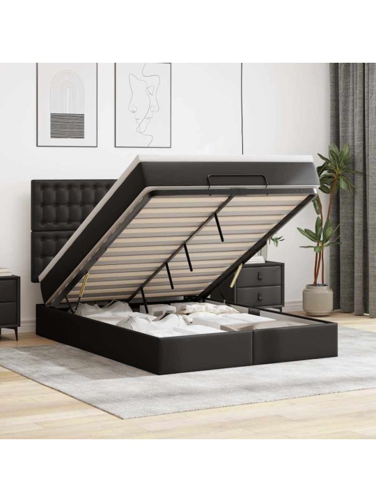Osmaņu gulta ar matraci un leds, melns 140x190cm mākslīgā āda