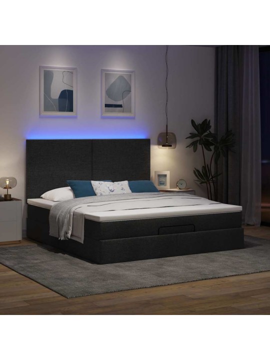 Osmaņu gultas rāmis ar matrača melns 160x200cm audums