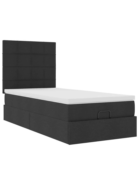 Osmaņu gultas rāmis ar matrača melns 90x200 cm audums