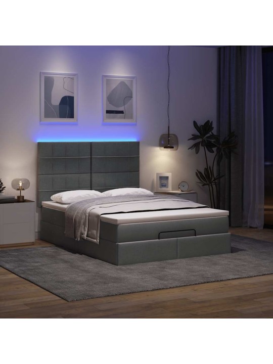 Osmaņu gulta ar matraci&leds, tumši pelēks, 140x190 cm, audums