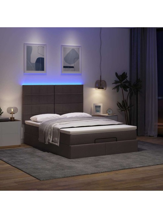 Osmaņu gulta ar matraci&leds, tumši brūns, 140x190 cm, audums
