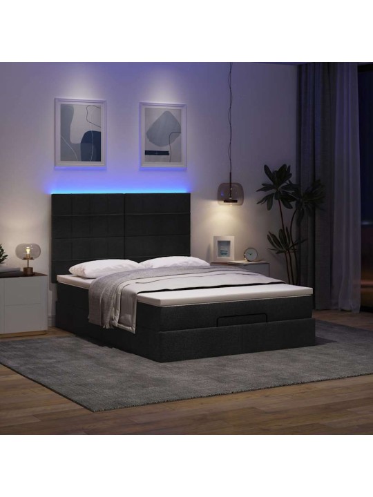 Osmaņu gulta ar matraci & leds, melns, 140x200 cm, audums