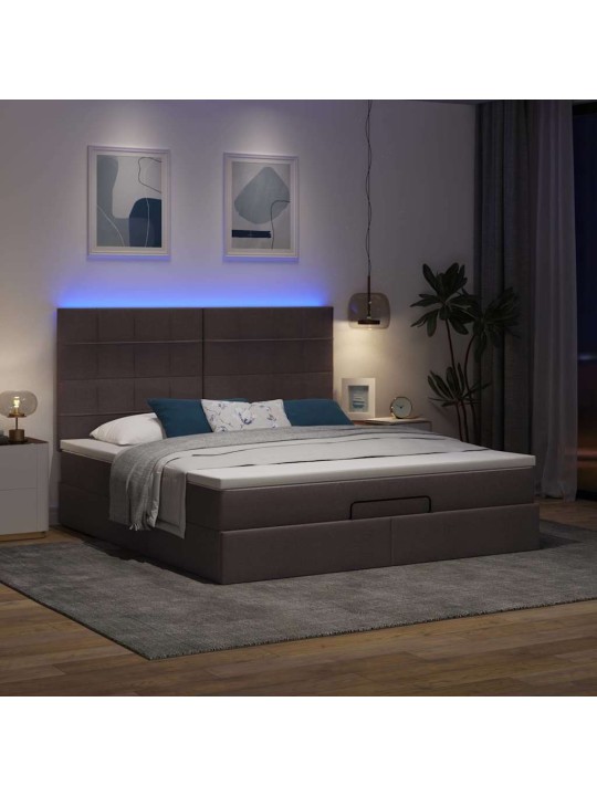 Osmaņu gulta ar matraci & leds, tumši brūns, 180x200cm, audums
