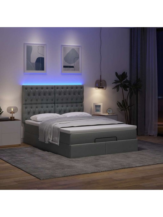 Osmaņu gulta ar matraci&leds, tumši pelēks, 140x190 cm, audums