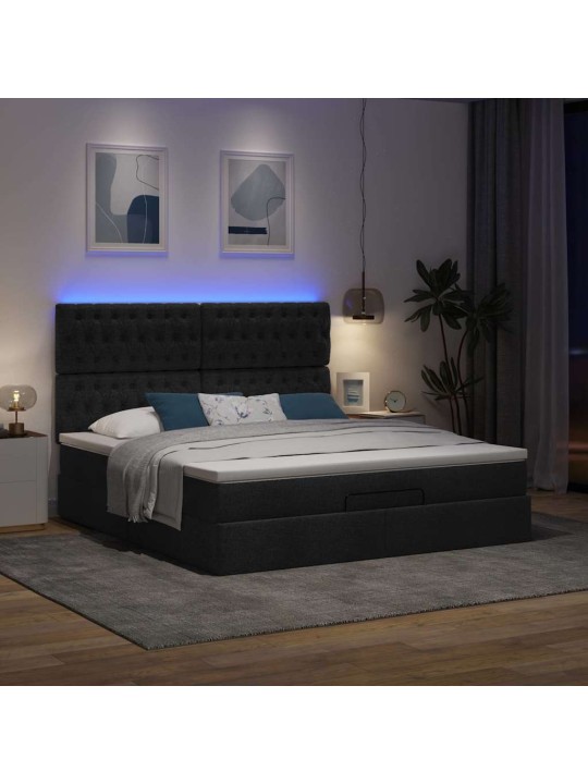 Osmaņu gultas rāmis ar matrača melns 160x200cm audums