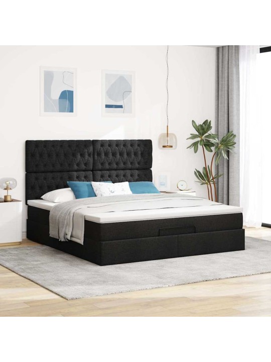 Osmaņu gultas rāmis ar matrača melns 160x200cm audums