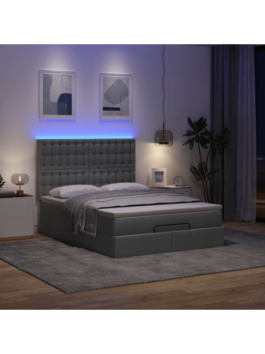 Osmaņu gulta ar matraci&leds, tumši pelēks, 140x190 cm, audums