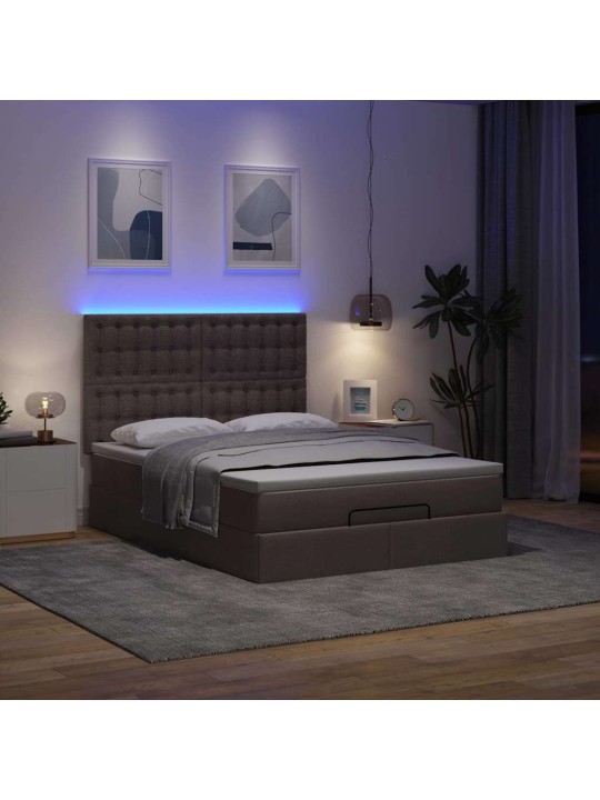 Osmaņu gulta ar matraci&leds, tumši brūns, 140x190 cm, audums