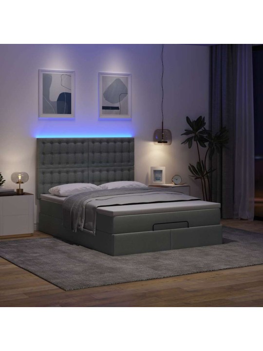 Osmaņu gulta ar matraci&leds, tumši pelēks, 140x200 cm, audums