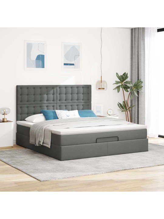 Osmaņu gultas rāmis ar matrača tumši pelēks 160x200 cm audums