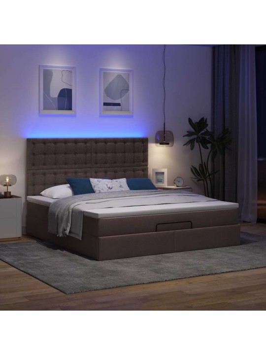 Osmaņu gulta ar matraci & leds, tumši brūns, 180x200cm, audums