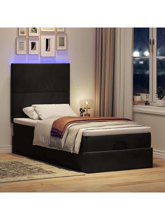 Osmaņu gultas rāmis ar matračiem melns 90x190 cm samts