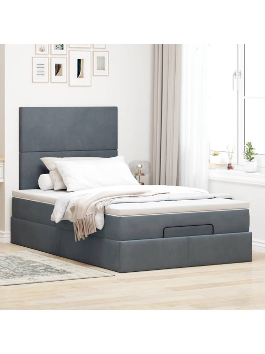 Osmaņu gultas rāmis ar matračiem tumši pelēks 120x200cm samts