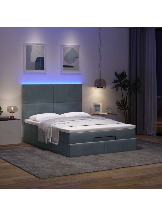 Osmaņu gultas rāmis ar matračiem tumši pelēks 140x190cm samts