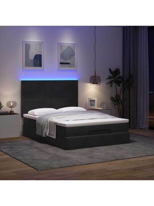 Osmaņu gultas rāmis ar matračiem melns 140x190 cm samts