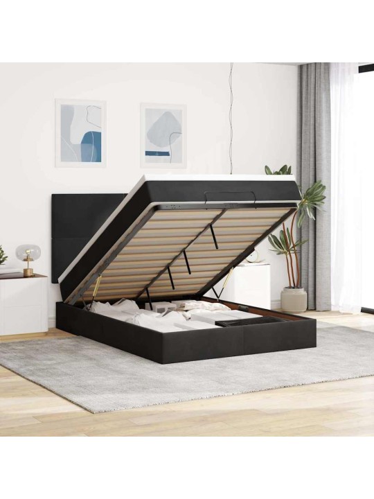 Osmaņu gultas rāmis ar matračiem melns 140x190 cm samts