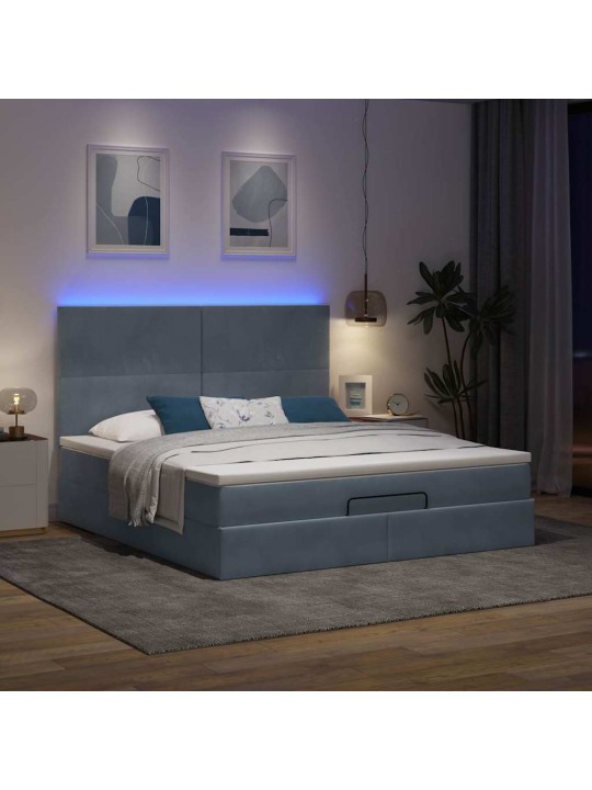 Osmaņu gultas rāmis ar matračiem tumši pelēks 160x200cm audums