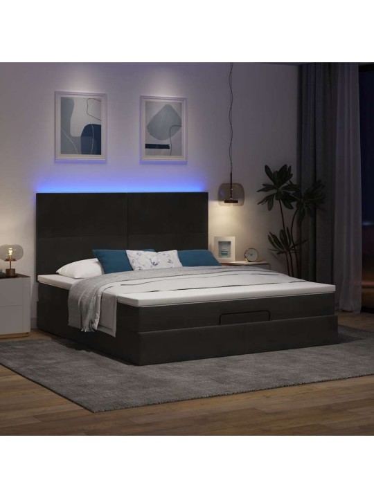 Osmaņu gultas rāmis ar matračiem melns 160x200cm audums
