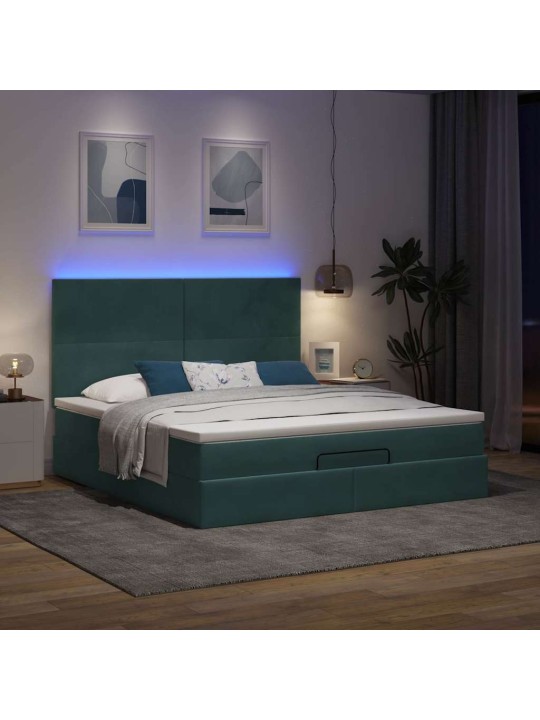Osmaņu gultas rāmis ar matračiem tumši zaļš 160x200cm audums