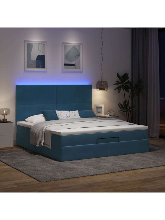 Osmaņu gultas rāmis ar matračiem tumši zils 160x200cm audums