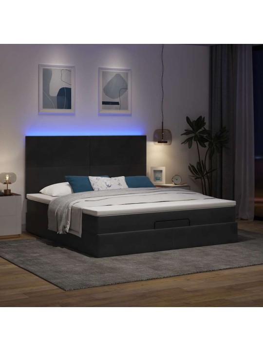 Osmaņu gultas rāmis ar matračiem melns 180x200cm audums