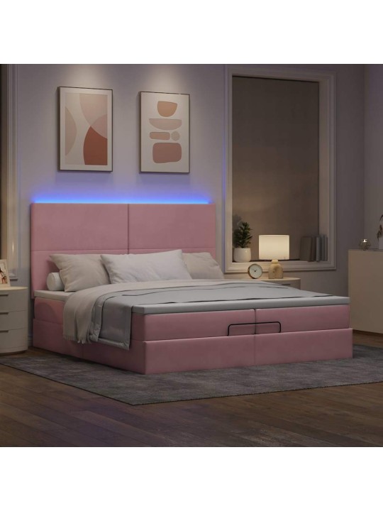 Osmaņu gultas rāmis ar matračiem rozā 200x200cm audums