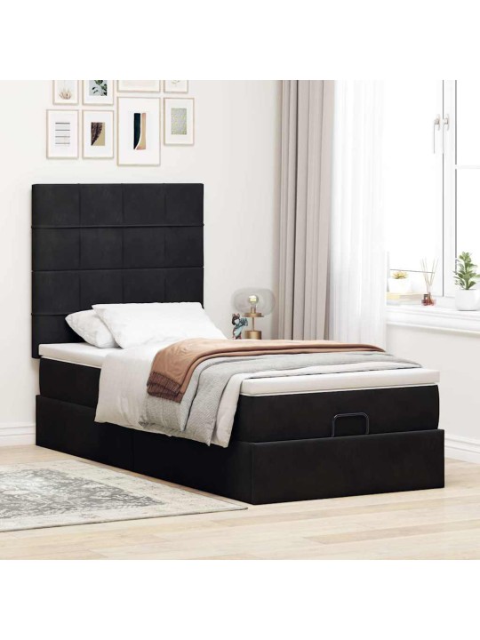 Osmaņu gultas rāmis ar matračiem melns 80x200 cm samts