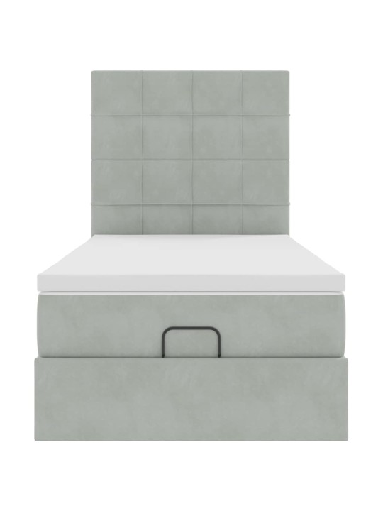 Osmaņu gultas rāmis ar matračiem gaiši pelēks 100x200cm samts