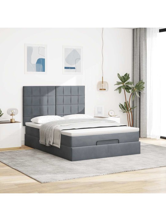 Osmaņu gultas rāmis ar matračiem tumši pelēks 140x190cm samts