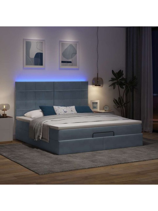 Osmaņu gultas rāmis ar matračiem tumši pelēks 160x200cm audums