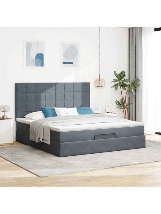 Osmaņu gultas rāmis ar matračiem tumši pelēks 160x200cm audums
