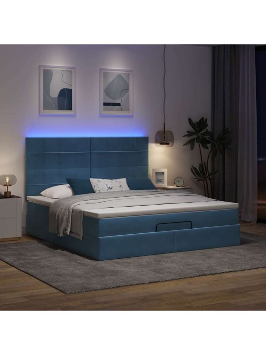 Osmaņu gultas rāmis ar matračiem tumši zils 160x200cm audums