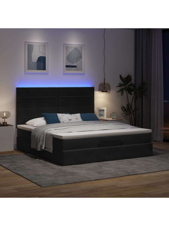 Osmaņu gultas rāmis ar matračiem melns 180x200cm audums